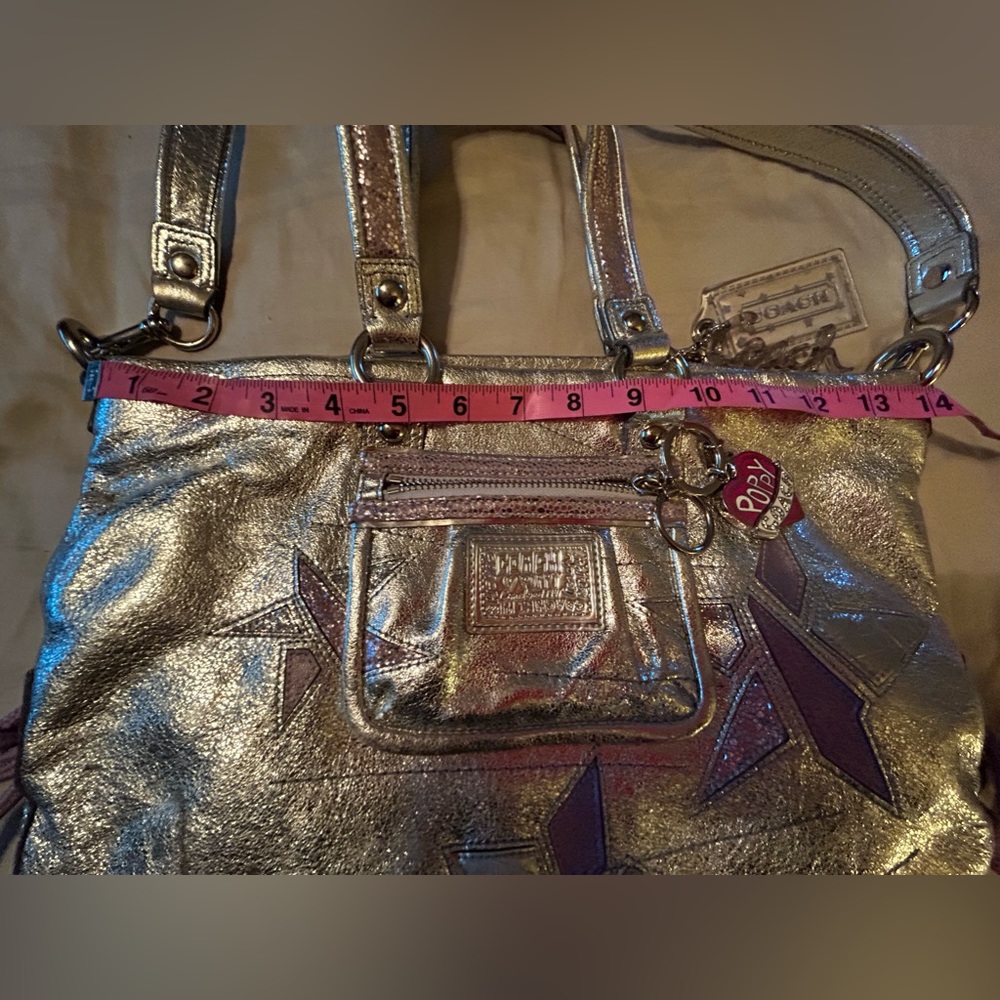 Preowned Rare! Coach Poppy Silver w pink stars shoulder&tote Bag G1069-16050
